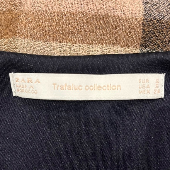 ZARA Check Tartan Plaid Print Pocket V-Neck Midi Dress Small Brown Blue - Picture 12 of 12